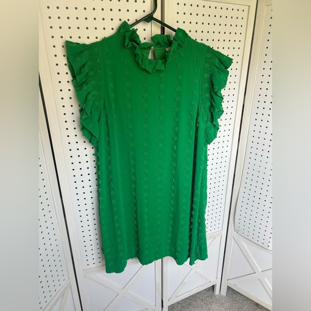 Ruffled Swiss Dot Dress in Green